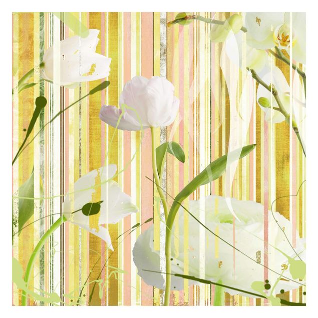 Tapeta - Biały nadruk w kwiaty