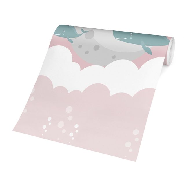 Tapety Chmury z wielorybem i zamkiem Różowy