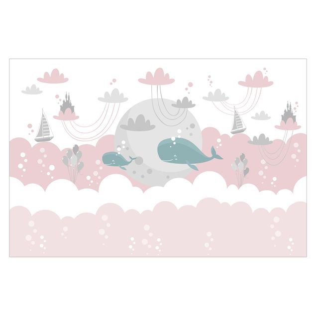 Fototapety Chmury z wielorybem i zamkiem Różowy