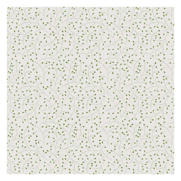 Fototapeta Wzór delikatnych gałązek z kropkami w kolorze zielonym II