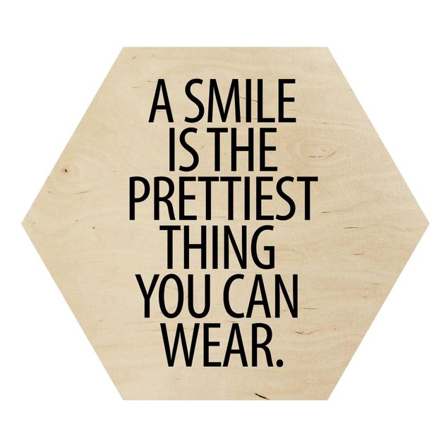 Obraz heksagonalny z drewna - Uśmiech to najładniejsza rzecz Sans Serif
