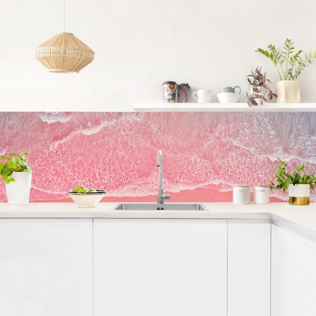 Panel szklany do kuchni Ocean w kolorze różowym