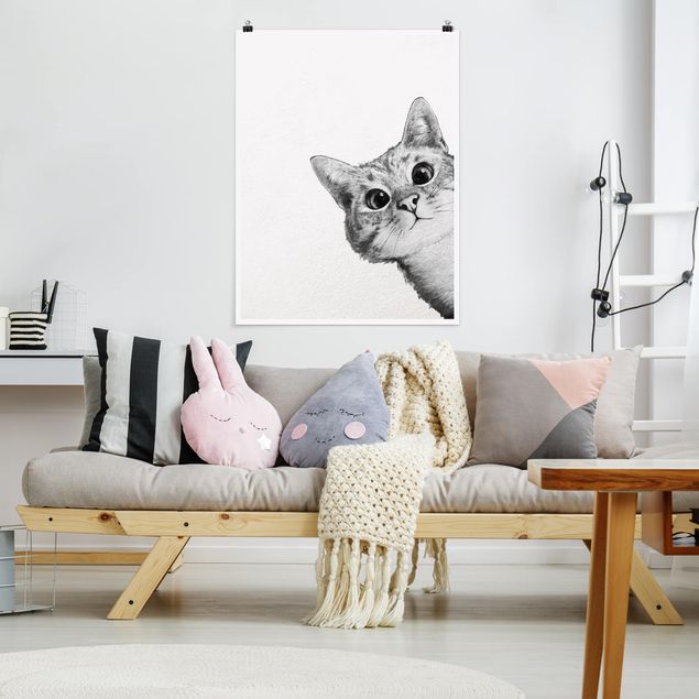 Obrazy do salonu Ilustracja kota Rysunek czarno-biały