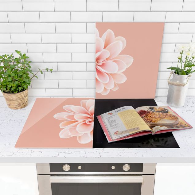 Szklana płyta ochronna na kuchenkę - Dahlia różowa pastelowa biała centrowana