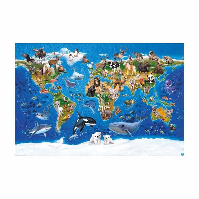 mapa świata dywan Animal Club International - Mapa świata ze zwierzętami