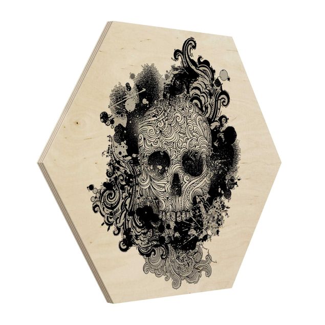 Obraz heksagonalny z drewna - Skull