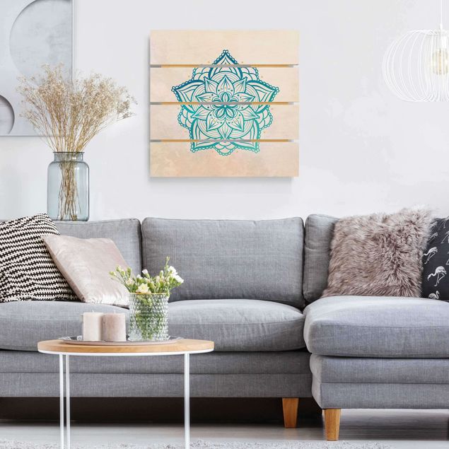 Obrazy na drewnie Mandala Ilustracja Mandala złota niebieska