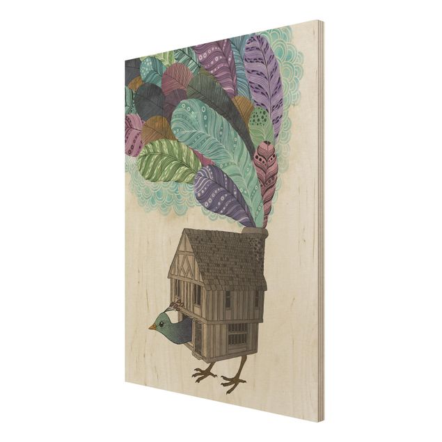 Laura Graves Art obrazy Ilustracja domku dla ptaków z piórami