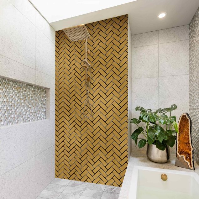 Panele ścienne do łazienki Fish Bone Tiles - Golden Look Black Joints