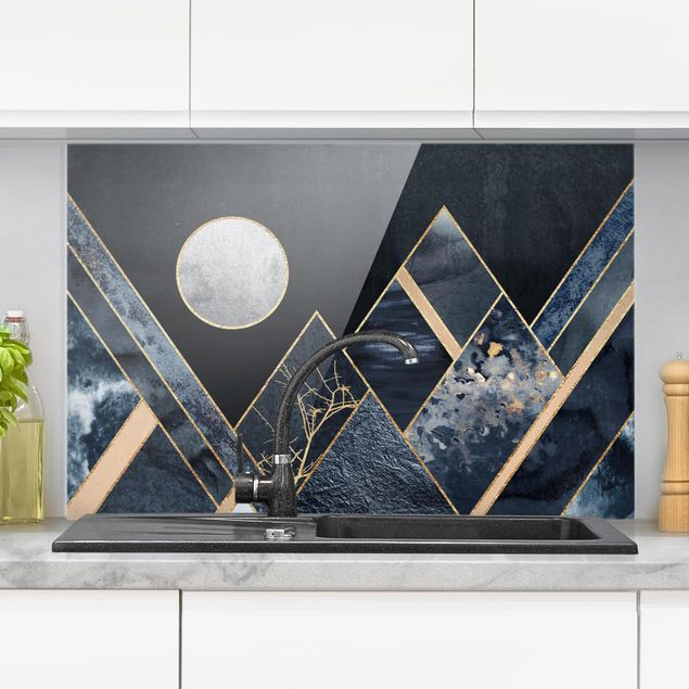 Dekoracja do kuchni Złoty księżyc abstrakcyjne czarne góry