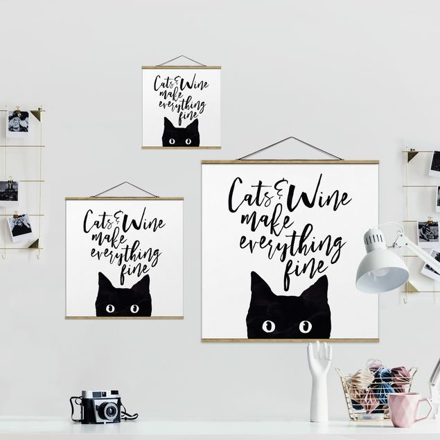 Czarno białe obrazki Koty i wino sprawiają, że wszystko jest w porządku