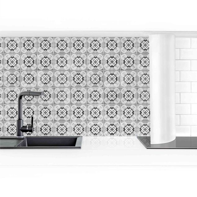 Panel szklany do kuchni Portuguese Vintage Ceramic Tiles - Tomar Black And White