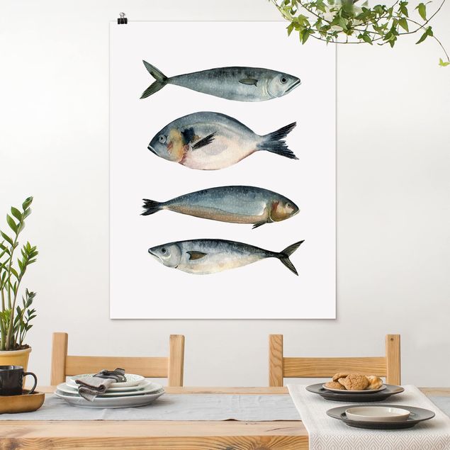 Dekoracja do kuchni Cztery ryby w akwareli II