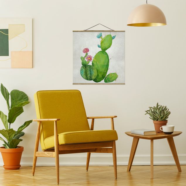 Nowoczesne obrazy do salonu Rodzina kaktusów różowo-turkusowy
