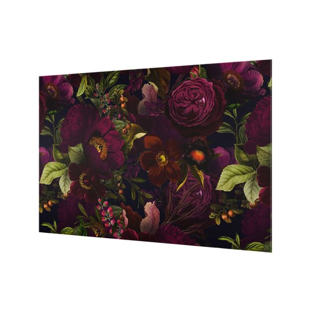 Panel szklany do kuchni - Purple Blossoms Dark