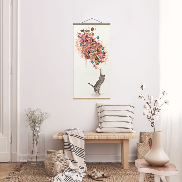 Obrazy nowoczesne Ilustracja kot z kolorowymi motylami malarstwo