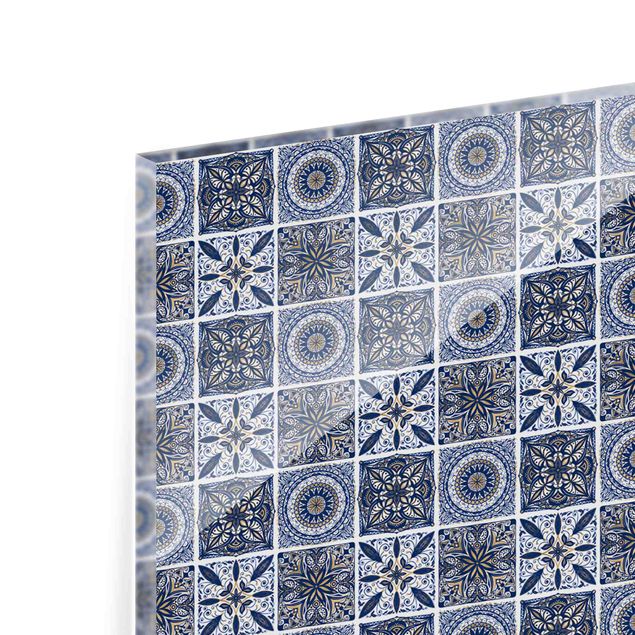 Panel szklany do kuchni - Orientalny wzór mandali w połączeniu z błękitem i złotem