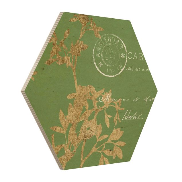 Obraz heksagonalny z drewna - Złote liście na Lind I