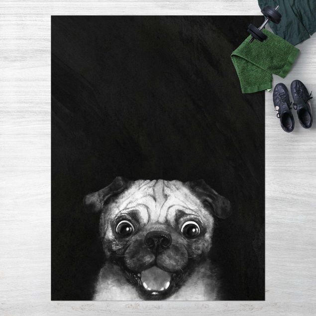 dywan ogrodowy Ilustracja pies Pug malarstwo na czarno-biały
