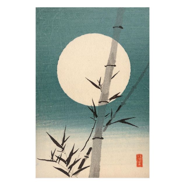Nowoczesne obrazy do salonu Japoński rysunek Bambus i księżyc