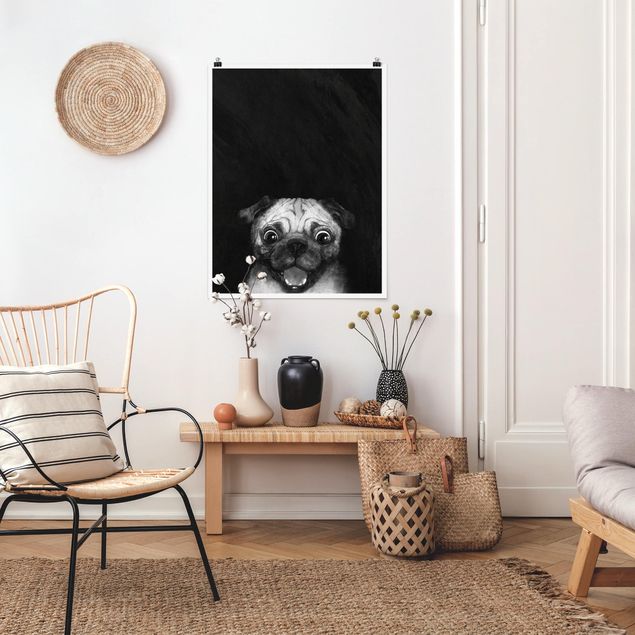 Obrazy nowoczesne Ilustracja pies Pug malarstwo na czarno-biały