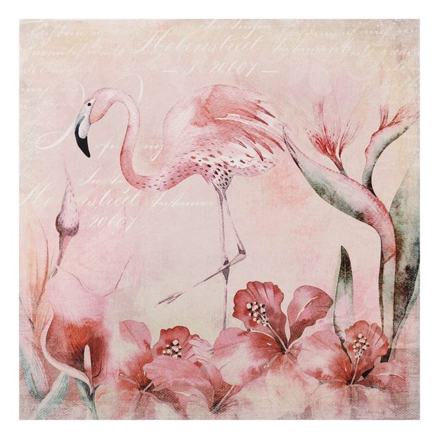 Obrazy do salonu Shabby Chic Kolaż - Flamingo