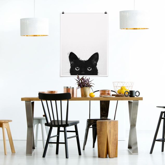 Obrazy nowoczesny Ilustracja czarnego kota na białym obrazie