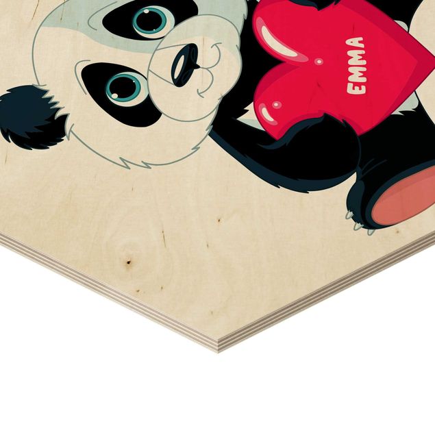 Obraz heksagonalny z drewna - Panda z sercem