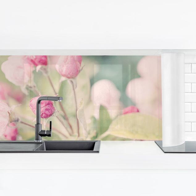 Panele szklane do kuchni Kwiat jabłoni bokeh różowy