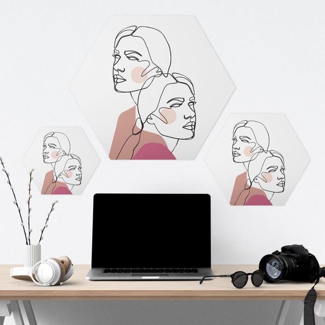 Obraz heksagonalny Linia Art Kobiety portret policzki różowy