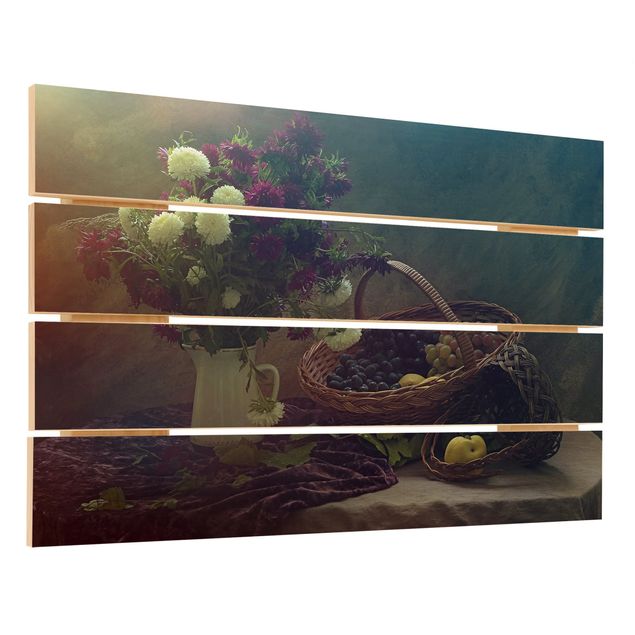 Obraz z drewna - Martwa natura z wazonem kwiatów