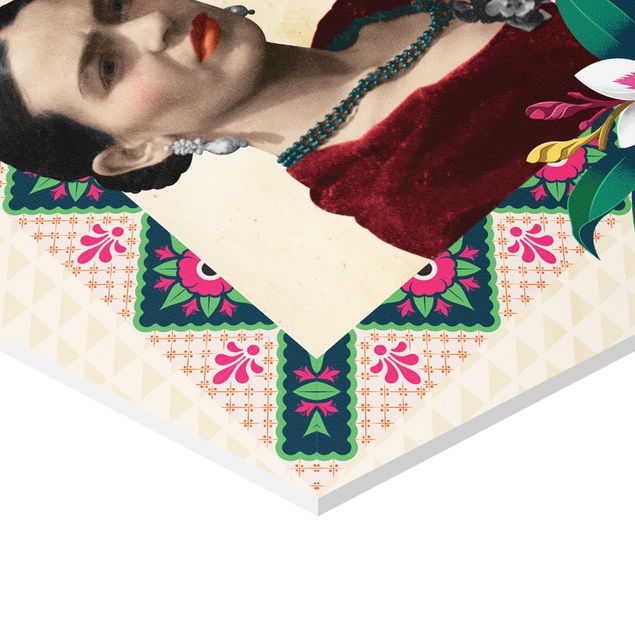 Obraz heksagonalny Frida Kahlo - Kwiaty i geometria