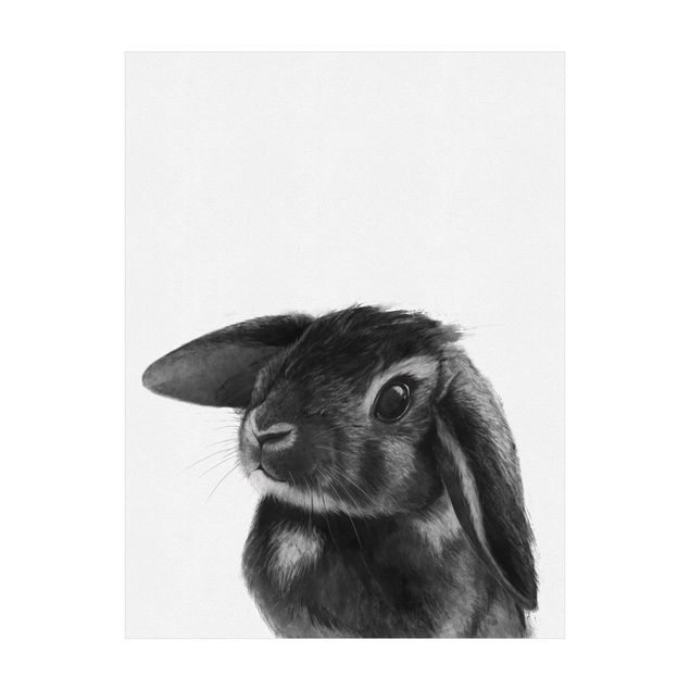 dywan biało-czarny Ilustracja królik czarno-biały rysunek