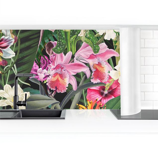 Panele szklane do kuchni Kolorowy kolaż Tropikalne kwiaty II