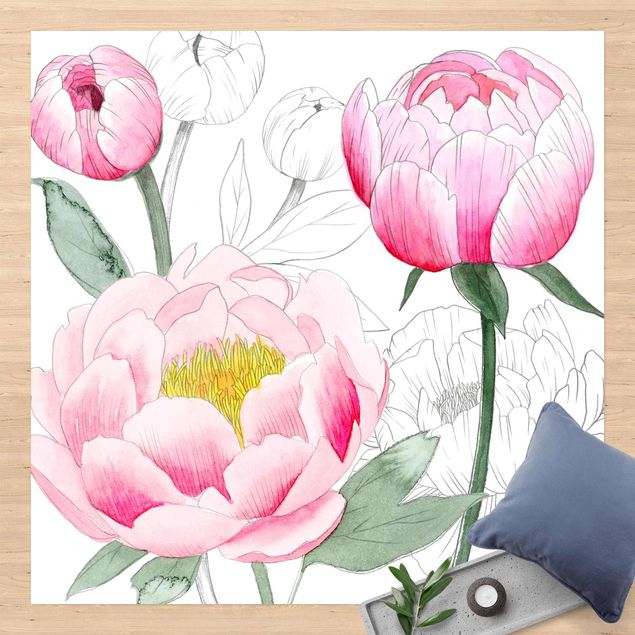 dywan zewnętrzny Rysowanie różowych peonii II