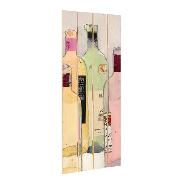 Obraz z drewna - Butelki do wina w akwareli I