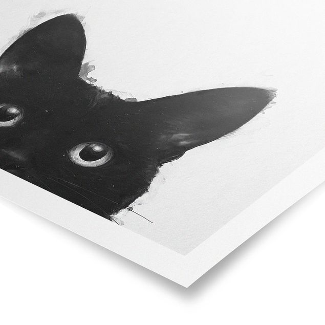 Obrazy ze zwierzętami Ilustracja czarnego kota na białym obrazie