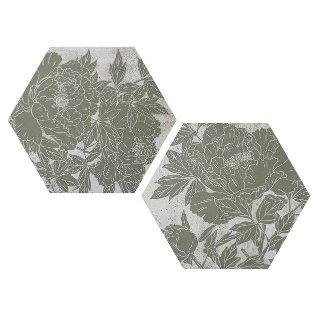 Obraz heksagonalny z Forex 2-częściowy - Kwitnące piwonie Zestaw I