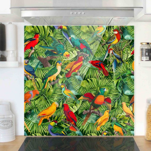 Dekoracja do kuchni Colourful Collage - Parrots In The Jungle