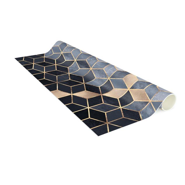dywany nowoczesne 3d Niebiesko-biała złota geometria