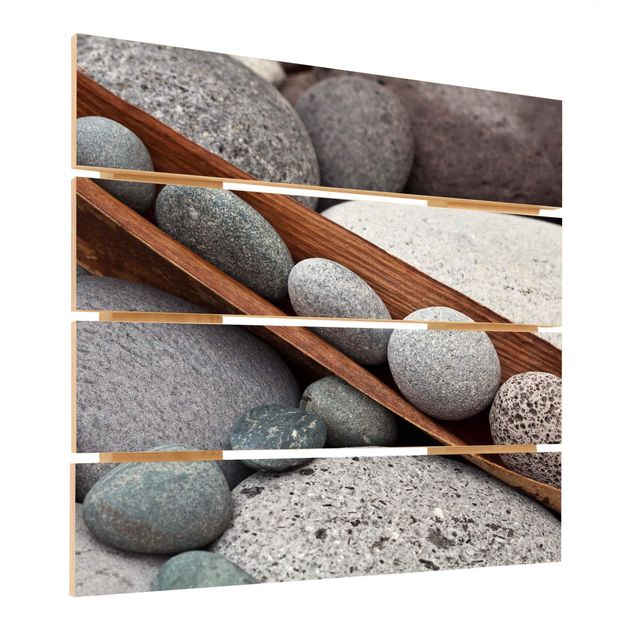 Obraz z drewna - Nieruchome życie z szarymi kamieniami