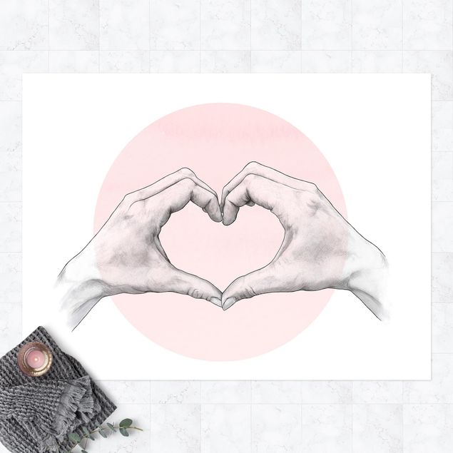 dywan ogrodowy Ilustracja Serce Dłonie Koło Różowy Biały