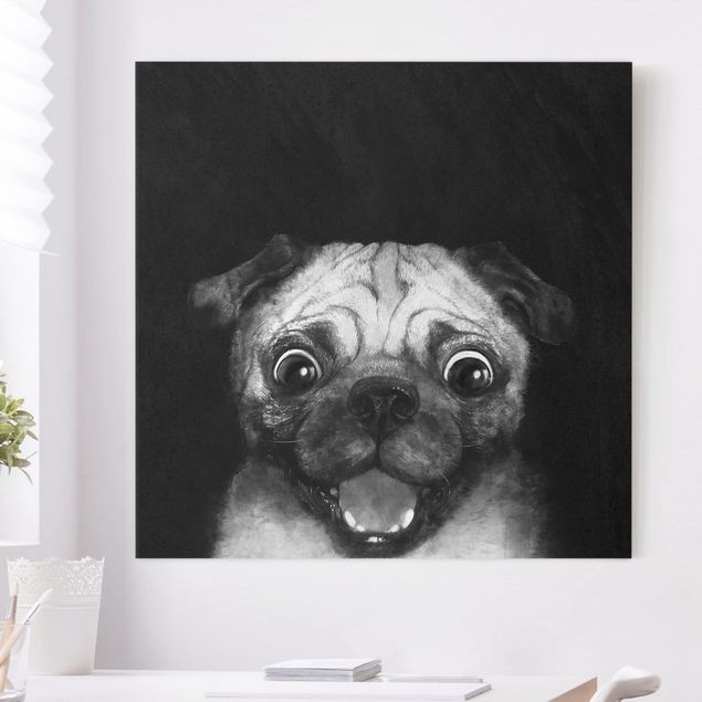 Obraz na płótnie - Ilustracja pies Pug malarstwo na czarno-biały