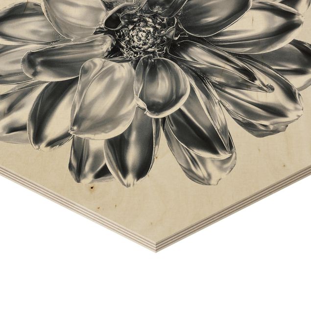 Obraz heksagonalny z drewna - Kwiat dalii Srebrny metalik