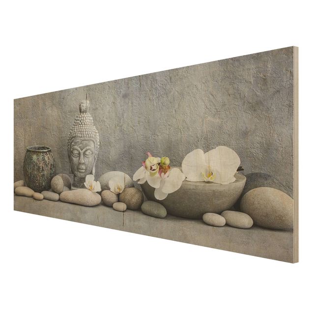 Obrazy Budda Zen z białymi orchideami