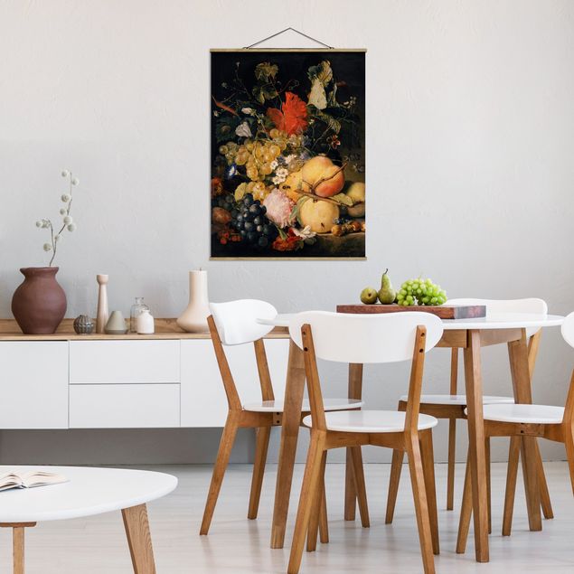 Obrazy do salonu nowoczesne Jan van Huysum - Owoce Kwiaty i owady