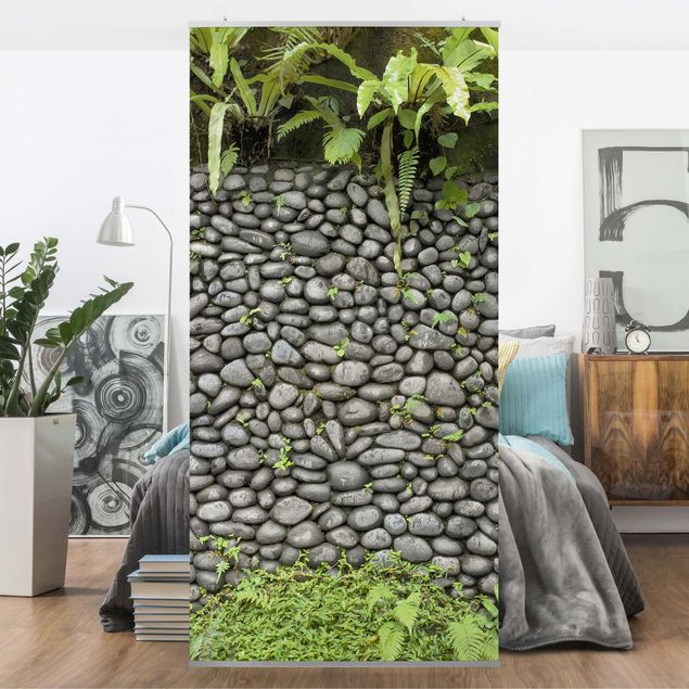 Parawan pokojowy Kamienny mur z roślinami