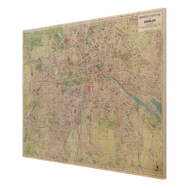 Obrazy drewniane Mapa miasta w stylu vintage Berlin