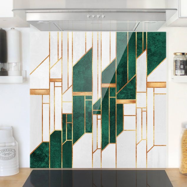 Dekoracja do kuchni Geometria szmaragdowa i złota