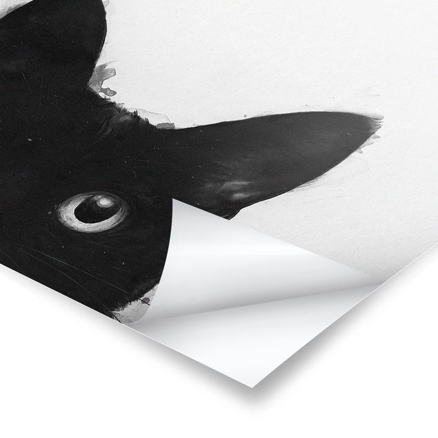 Obraz czarny Ilustracja czarnego kota na białym obrazie